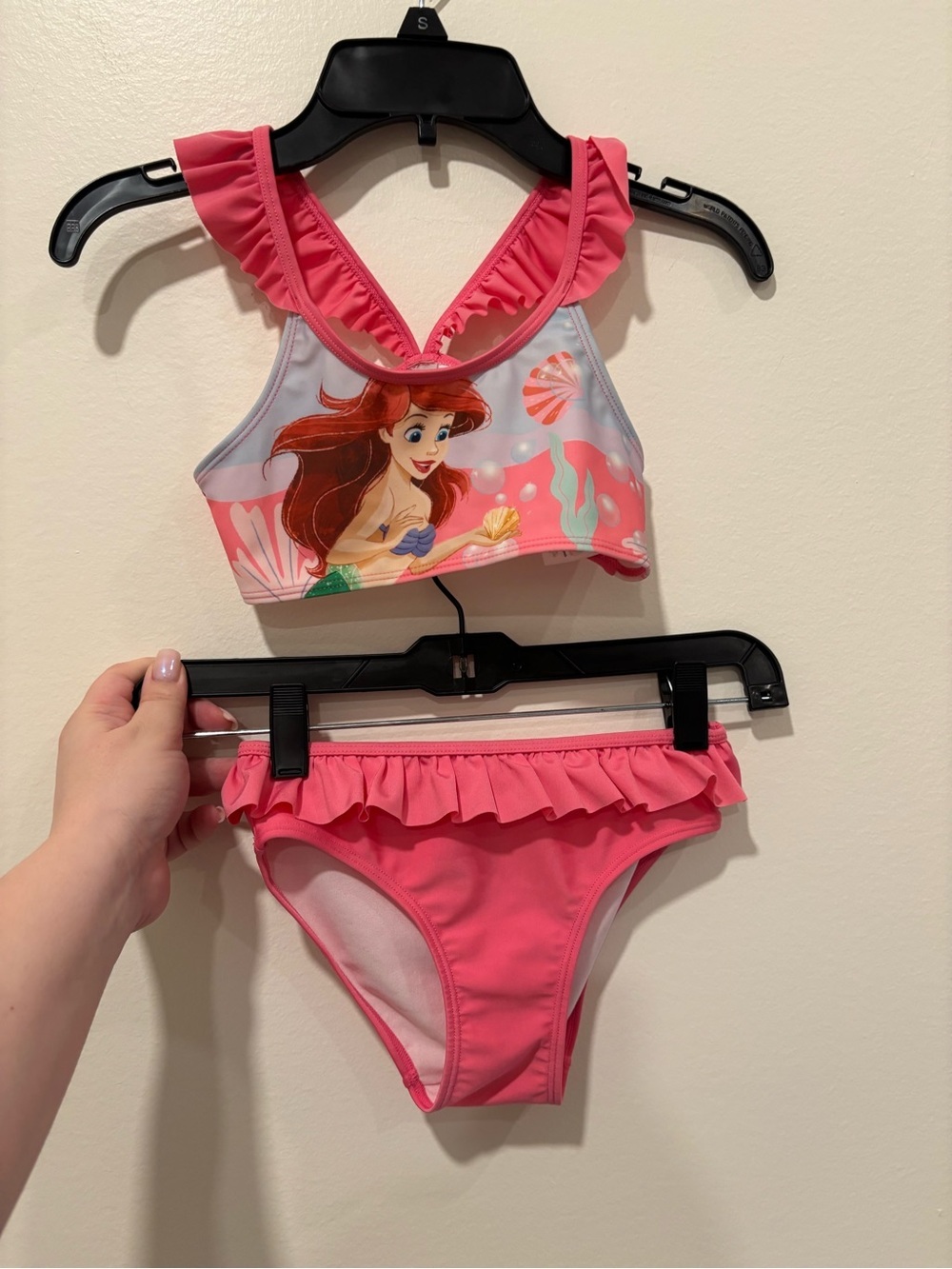 Girls Pink Ruffle Two-Piece Swim Set with Mermaid Graphic